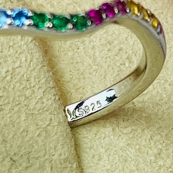 Sterling Silver Wavy Multi Color Cubic Zirconia Stackable Band Ring Size… - Picture 4 of 6